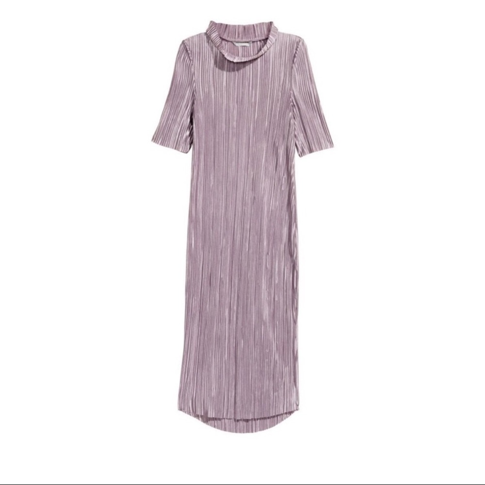Lavender pleated mockneck midi dress